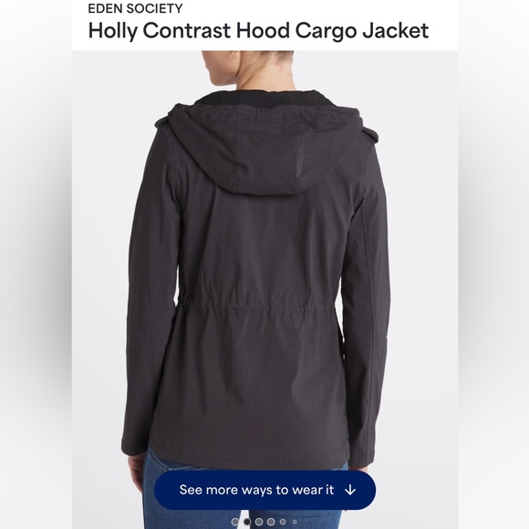Eden Society: Dark Grey Hood Cargo Jacket. never worn, small, originally $88 - Picture 2 of 8